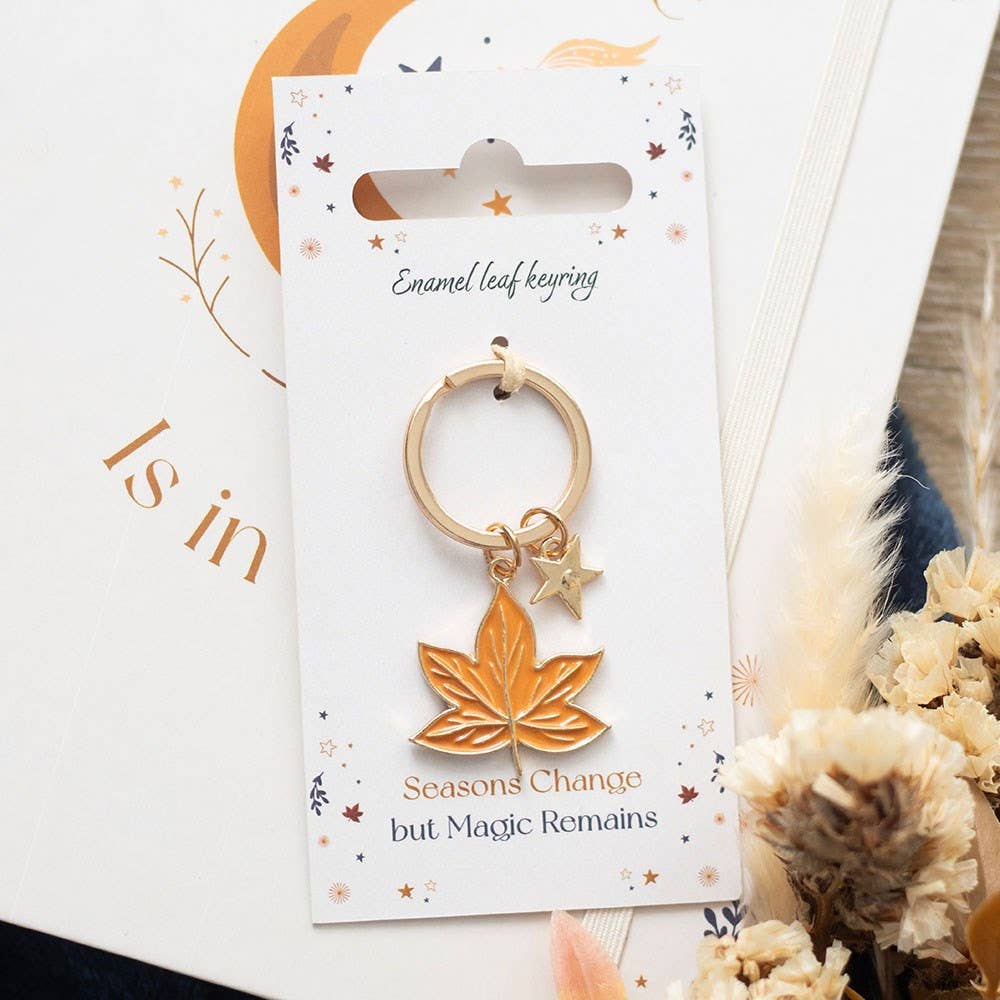 Porte-clés feuille en émail Automne magique