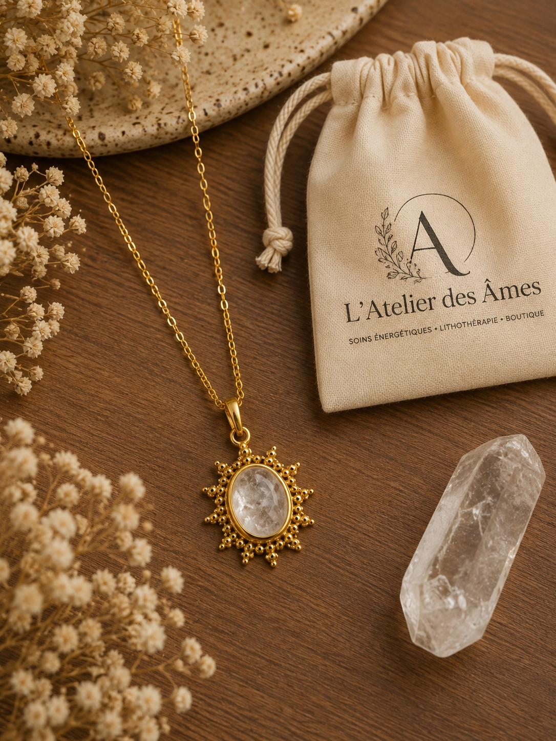 Collier Soline doré — Cristal de roche