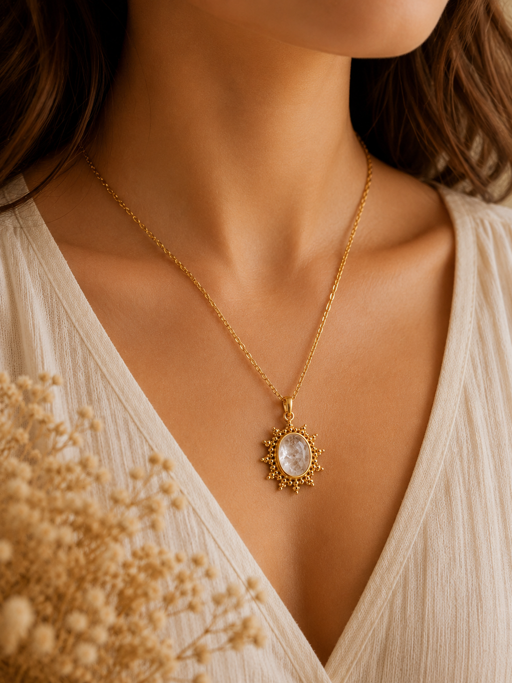 Collier Soline doré — Cristal de roche