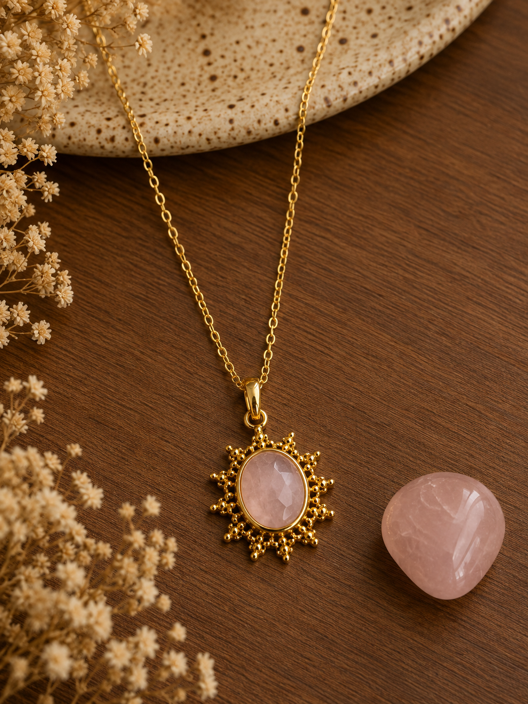 Collier Soline doré – Quartz rose