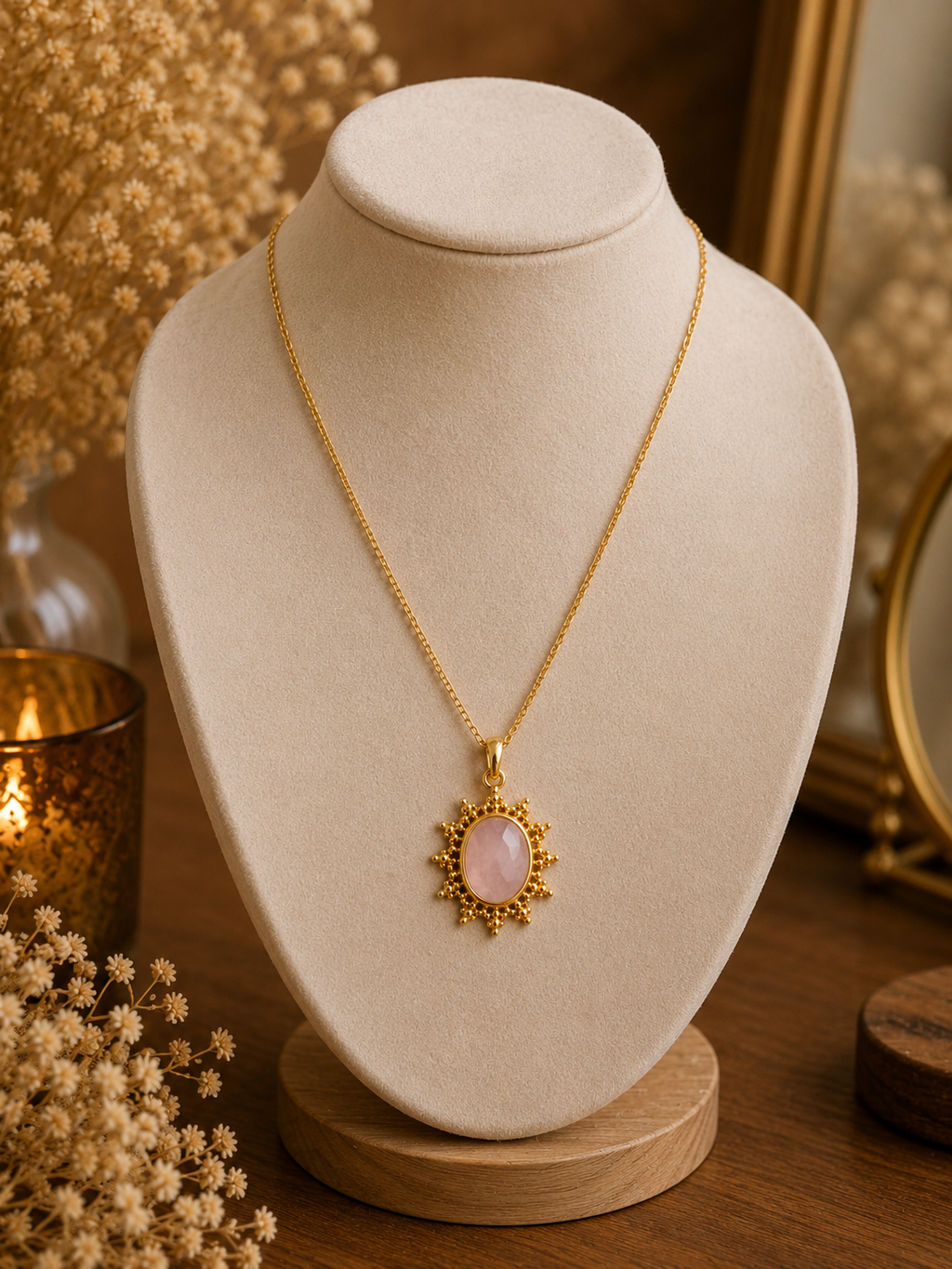 Collier Soline doré – Quartz rose