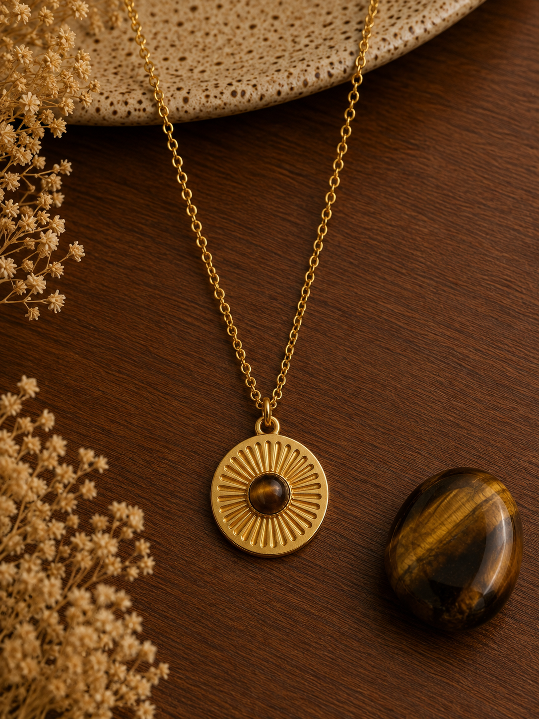 Collier Zirka doré – Œil de Tigre