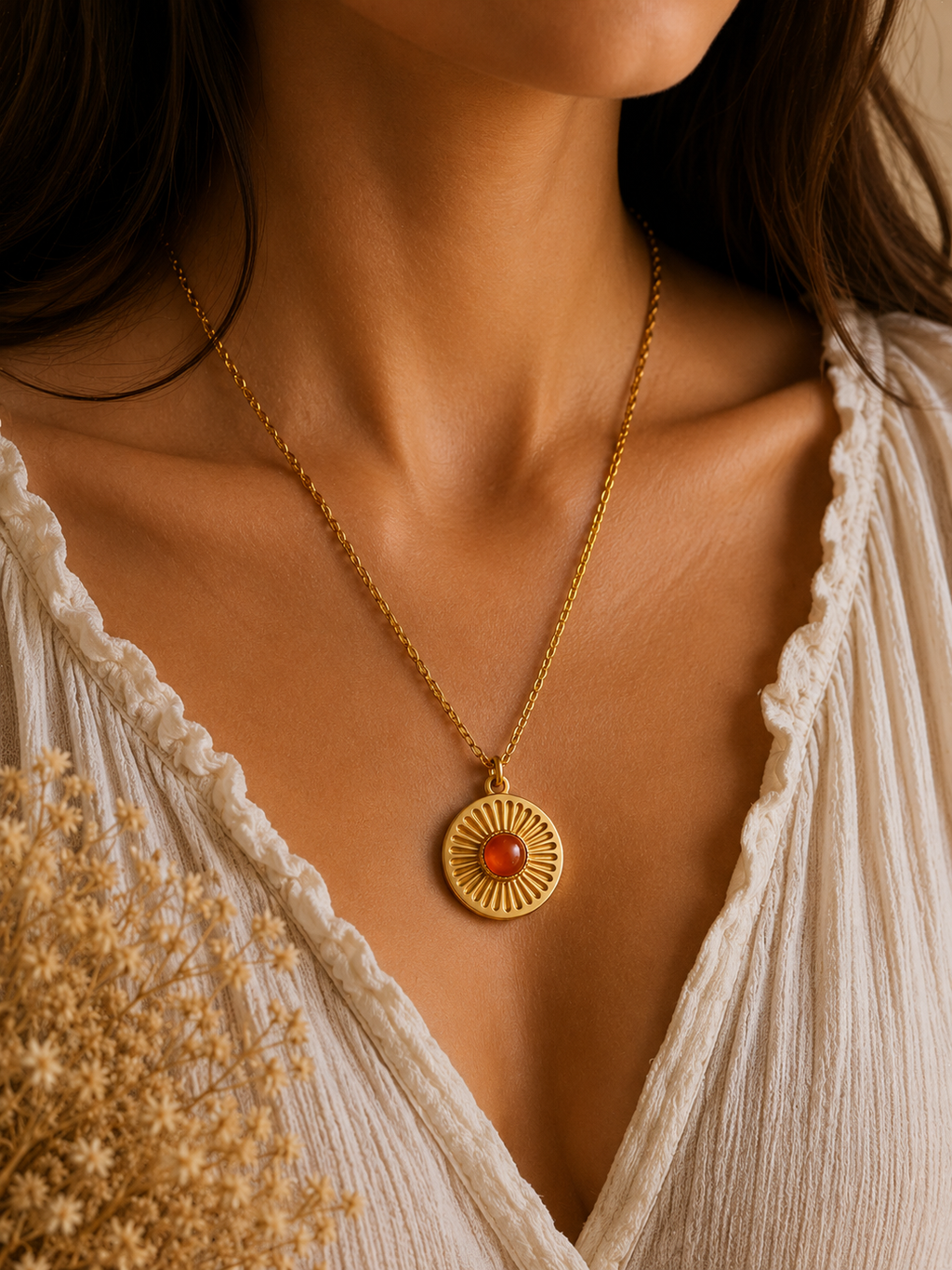 Collier Zirka doré – Cornaline