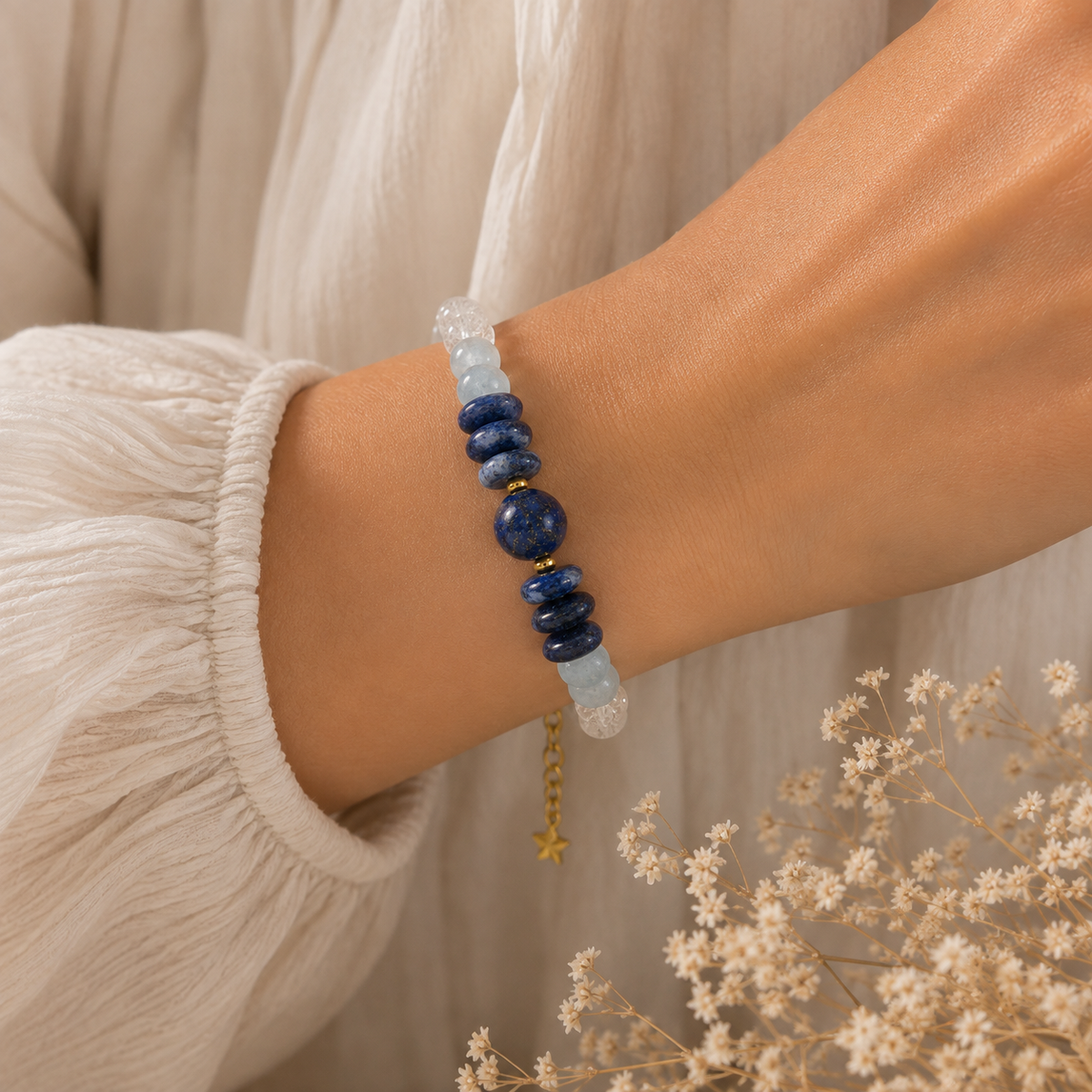 Bracelet Cristal de Roche, Agate Marine, Lapis-Lazuli & Sodalite